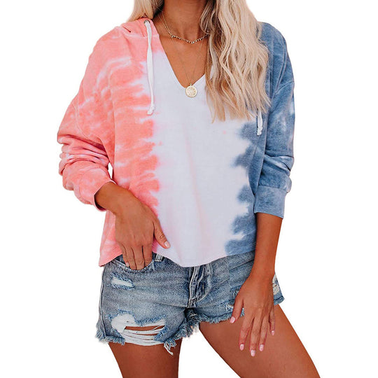Damen lässiger Kapuzenpullover im modernen Tie-Dye-Design R&B