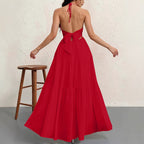 Damen Maxikleid mit fließendem Schnitt und tiefem Ausschnitt R&B