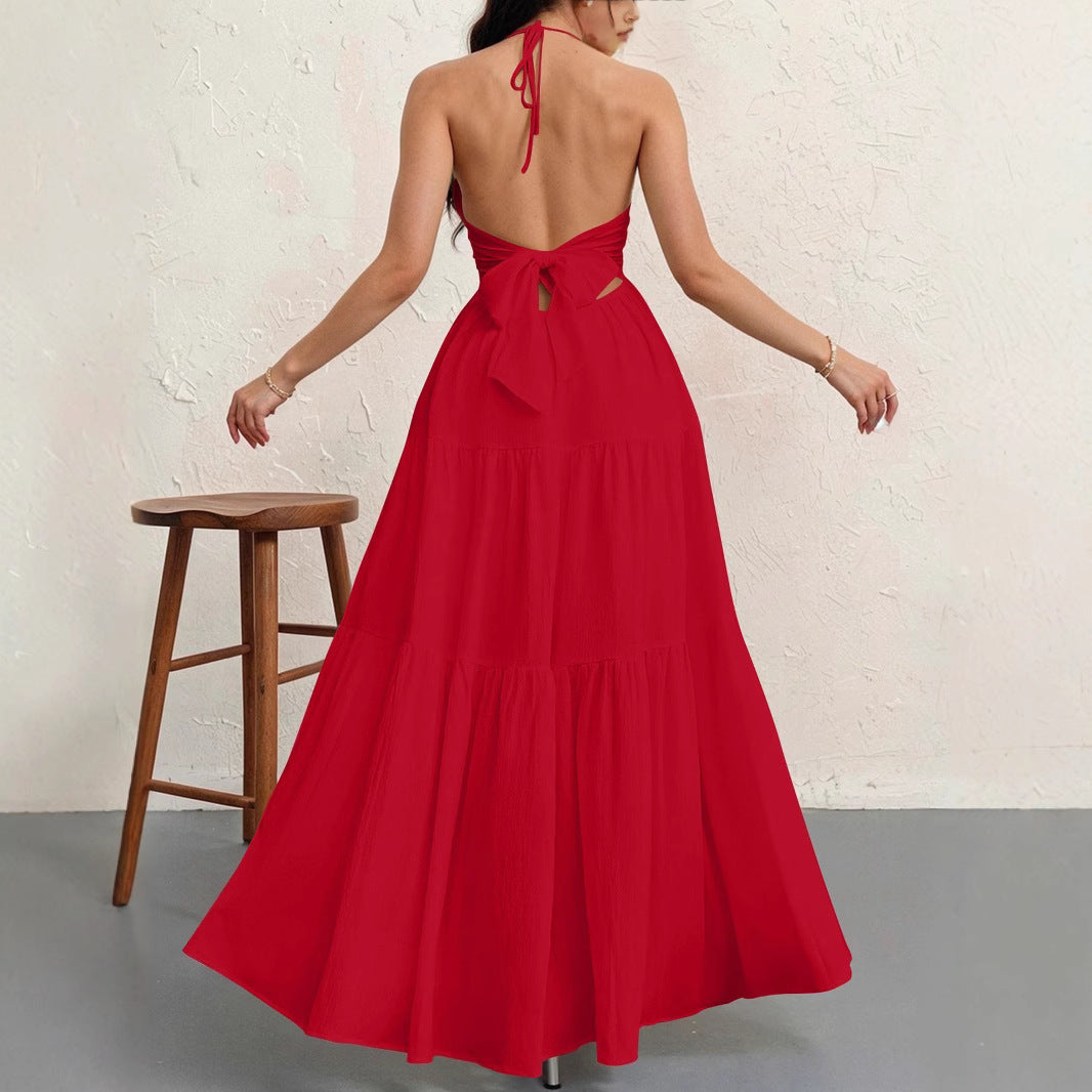 Damen Maxikleid mit fließendem Schnitt und tiefem Ausschnitt R&B