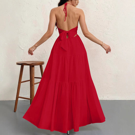 Damen Maxikleid mit fließendem Schnitt und tiefem Ausschnitt R&B