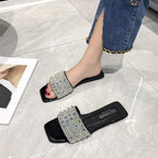 Damen elegante Riemchen-Pantoletten mit funkelndem Strass