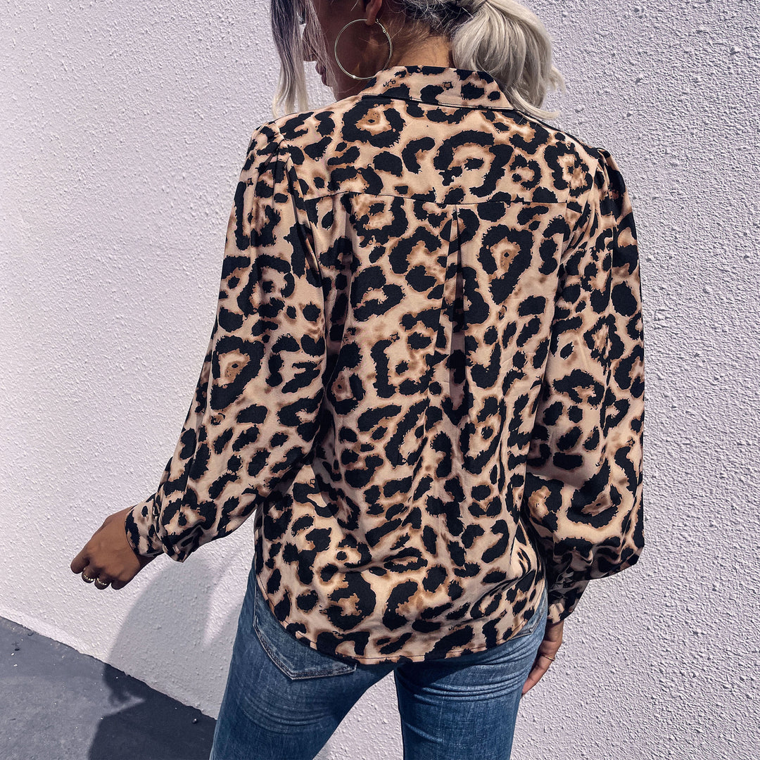 Damen elegante Bluse mit Leopardenmuster und feinen Details R&B