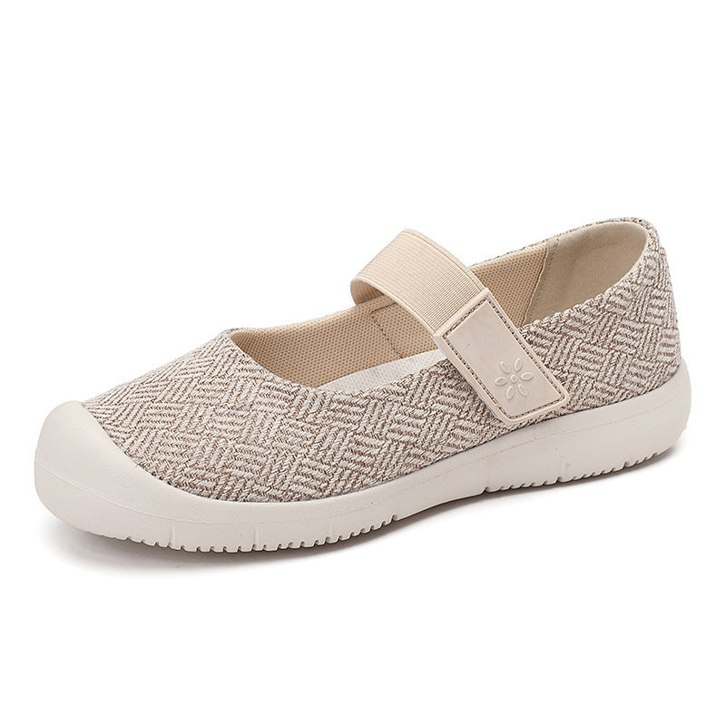 Damen nan komfortabler Strick-Riemchen-Ballerina mit verstellbarem Klettverschluss und flexibler Gummilaufsohle R&B