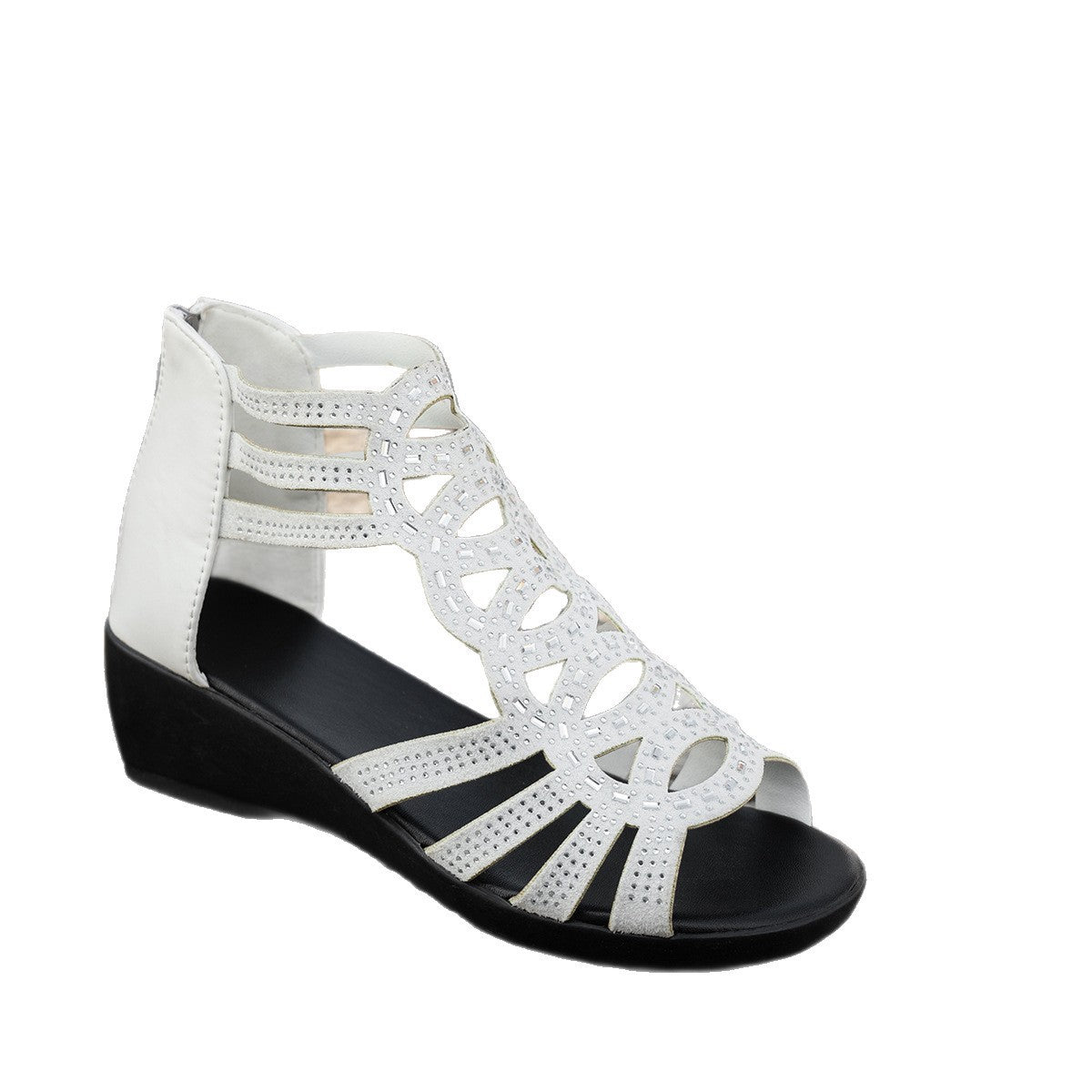 Damen Wedge-Sandalen mit dekorativen Cut-Outs und elastischen Riemen R&B
