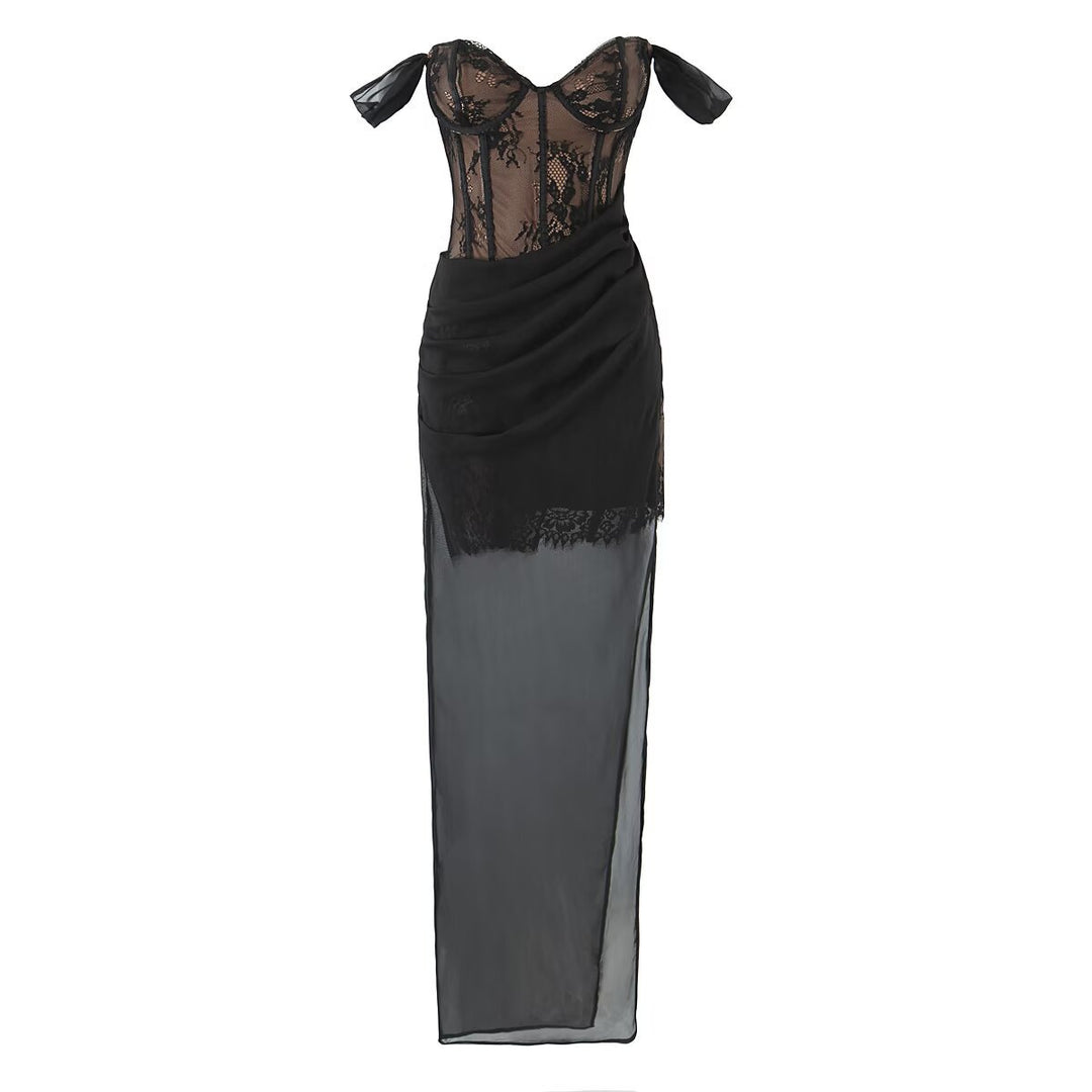 Damen aufwendiges Spitzenkleid mit eleganten Rüschendetails R&B