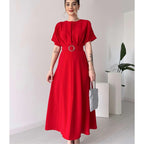 Damen Maxikleid mit Taillengürtel und puffärmeln R&B
