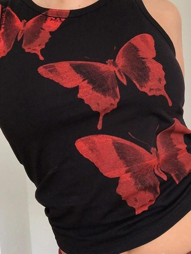 Damen ärmelloses Oberteil mit einzigartigem Schmetterlingsdruck R&B