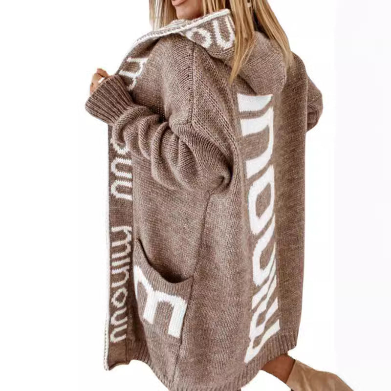 Damen Oversized Strickjacke mit Kapuze und praktischen Taschen R&B