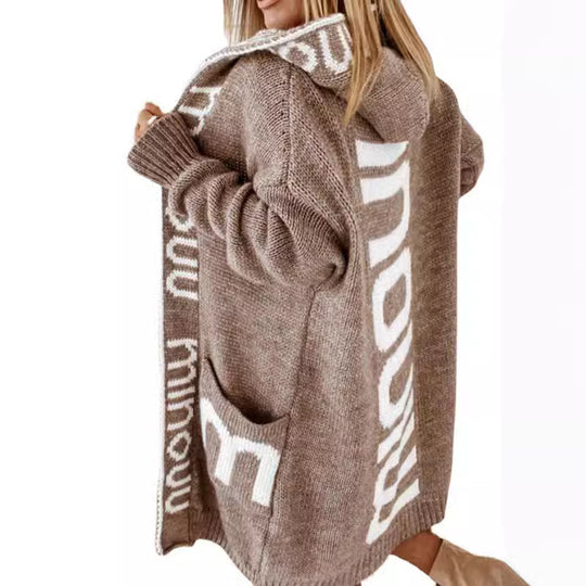 Damen Oversized Strickjacke mit Kapuze und praktischen Taschen R&B