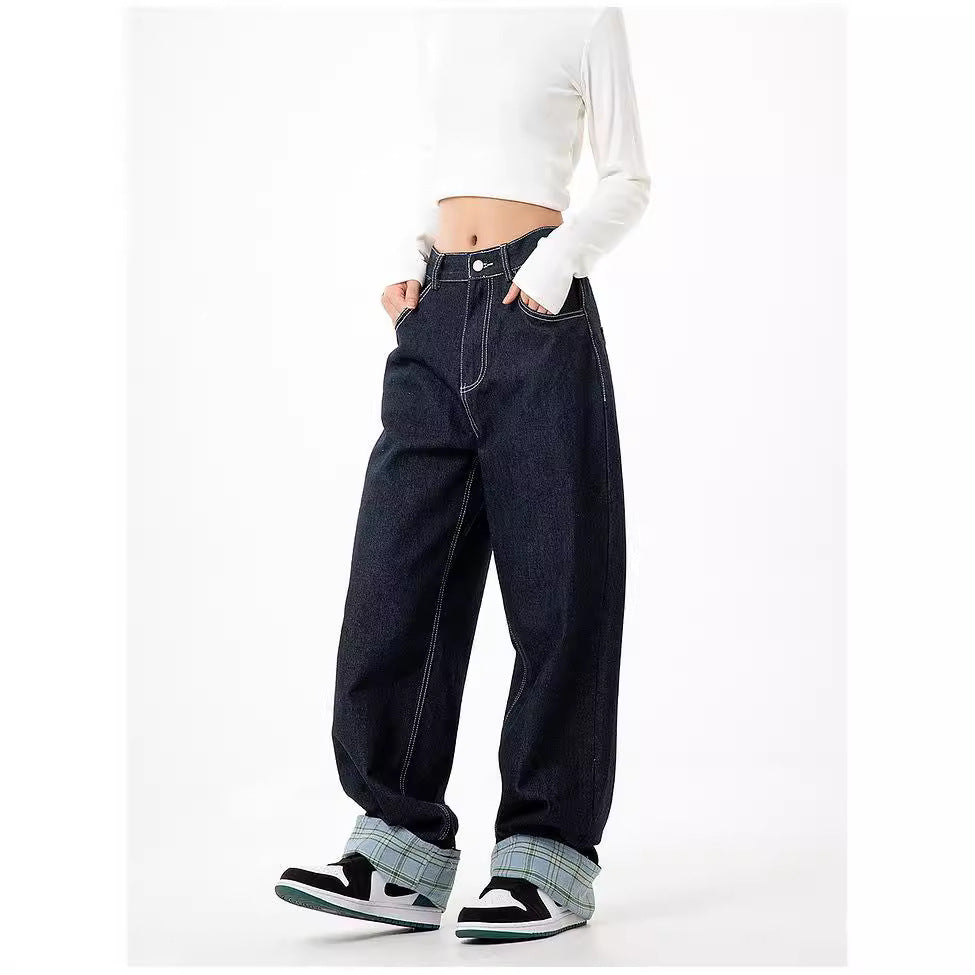Damen weite Jeanshose im lässigen Schnitt mit hohen Taschen und modernen Nahtdetails R&B