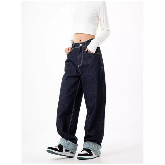 Damen weite Jeanshose im lässigen Schnitt mit hohen Taschen und modernen Nahtdetails R&B