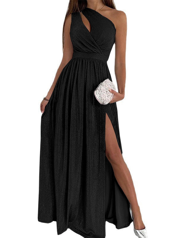 Damen elegantes Abendkleid mit asymmetrischem Ausschnitt und Seitenschlitz R&B