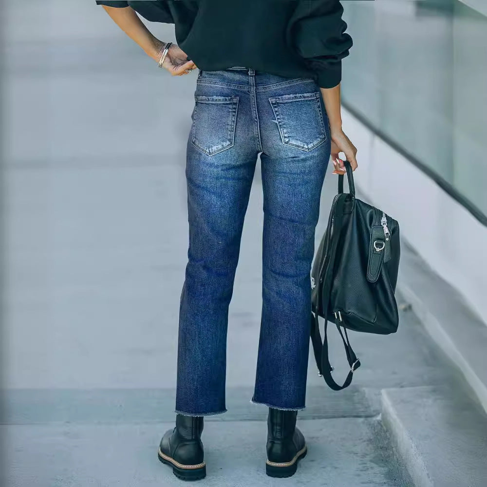 Damen Ripped High-Waist Jeans im trendigen Vintage-Stil R&B