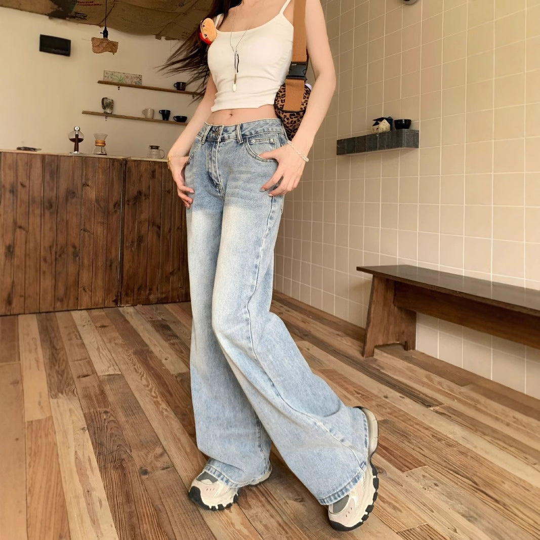 Damen weite Schlagjeans im Vintage-Style mit modischen Details R&B