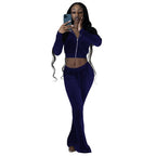 Damen Komfortables Lounge-Set aus weichem Veloursstoff mit Zip-Oberteil und weitem Bein R&B