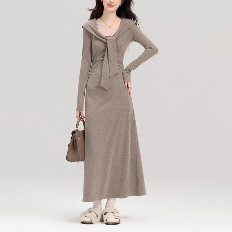 Damen tailliertes Kleid mit schickem Kordelzug und elegantem V-Ausschnitt
