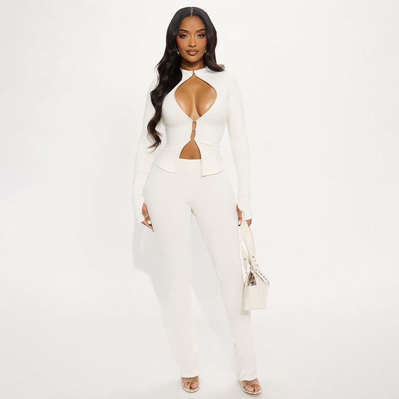 Damen Cut-Out Jumpsuit mit elegantem Stehkragen und figurbetontem Schnitt R&B