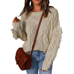 Damen Grobstrickpullover mit überschnittenen Schultern und elastischen Bündchen R&B