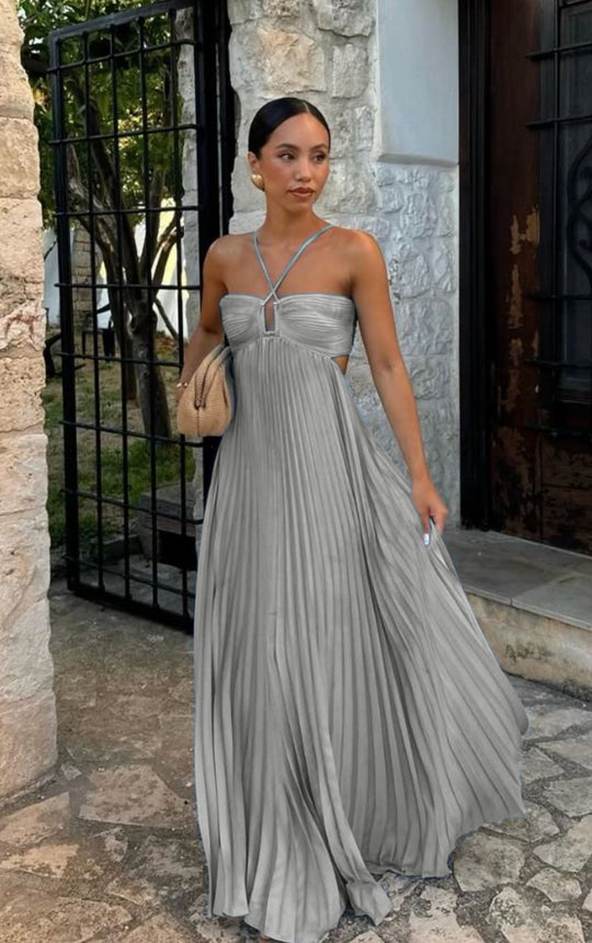 Damen Plisseekleid mit schulterfreiem Design und raffinierten Trägerdetails R&B