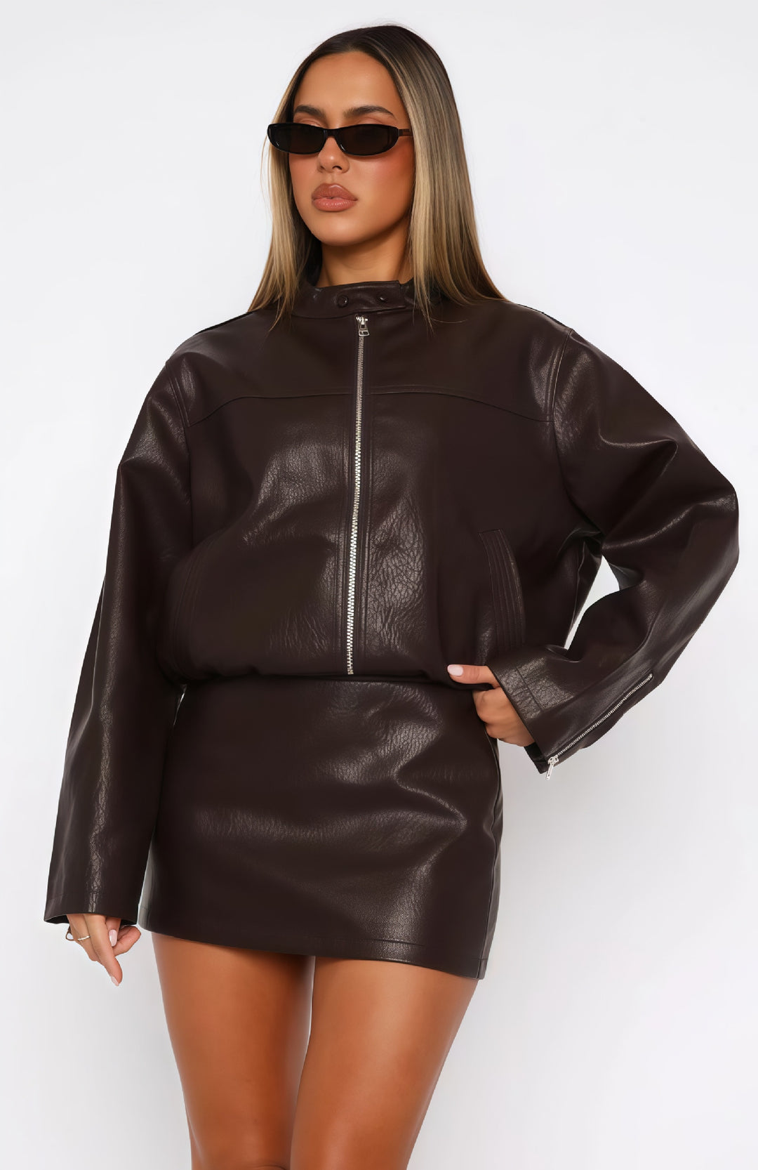 Damen lässige und stilvolle Kunstlederjacke R&B