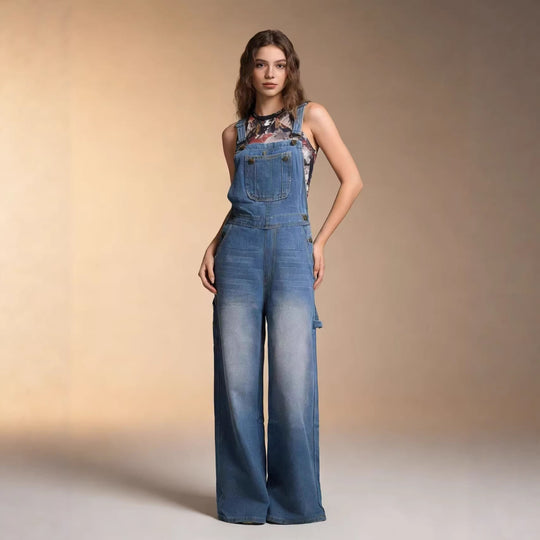 Damen Latzhose im lässigen oversized Schnitt mit funktionalen Seitentaschen R&B