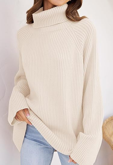 Damen Feinstrickpullover mit hohem Kragen und weitem Schnitt R&B