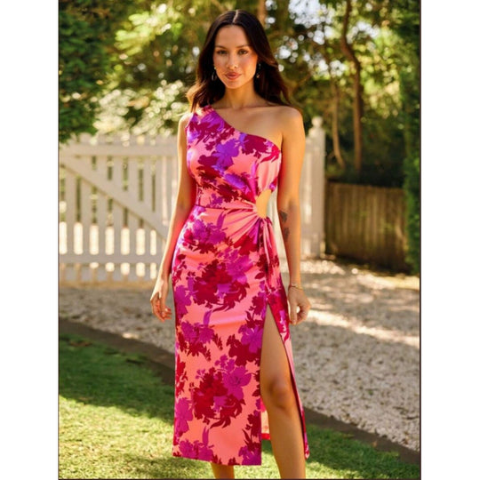 Damen Midikleid mit asymmetrischem Schnitt und Chevron-Muster R&B