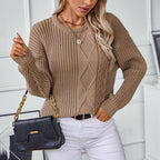 Damen modischer Strickpullover mit strukturierten Mustern und Rundhalsausschnitt