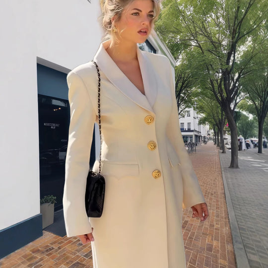Damen Eleganter Langmantel mit goldenen Knöpfen und klassischem Schnitt R&B