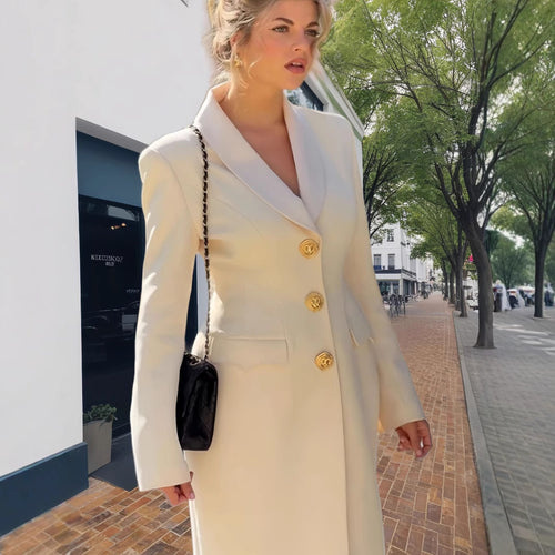 Damen Eleganter Langmantel mit goldenen Knöpfen und klassischem Schnitt R&B