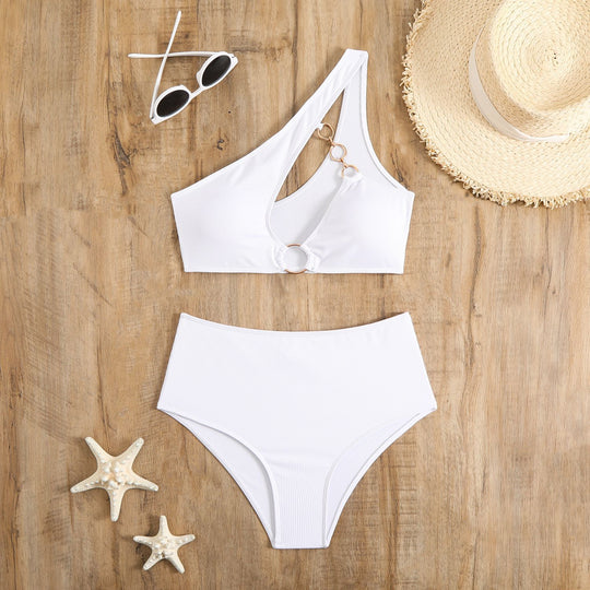 Damen Bikini-Set mit asymmetrischem Trägerschnitt und elegantem Ringdetail R&B