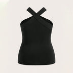 Damen Crop-Top mit schickem Kreuz-Ausschnitt und figurbetontem Schnitt R&B