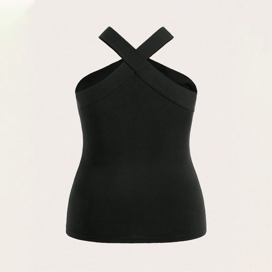 Damen Crop-Top mit schickem Kreuz-Ausschnitt und figurbetontem Schnitt R&B