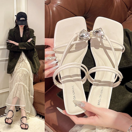 Damen elegante Sandaletten mit chicem Querriemen und Glitzer-Akzent R&B