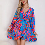 Damen Kurzes Kleid mit Wickeldesign und fröhlichem Muster R&B