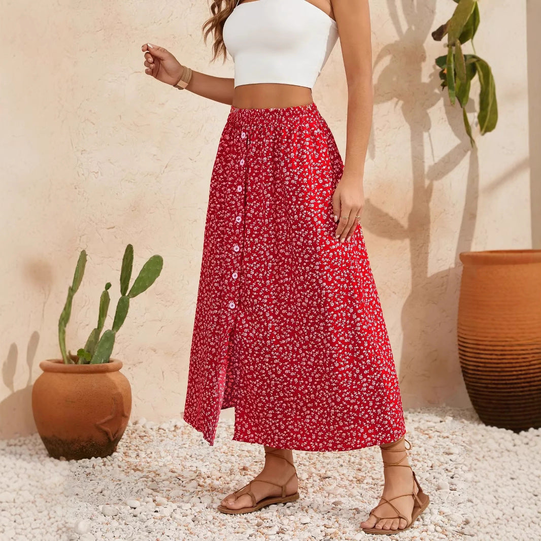 Damen Maxirock mit floralem Design und hohem Schlitz R&B