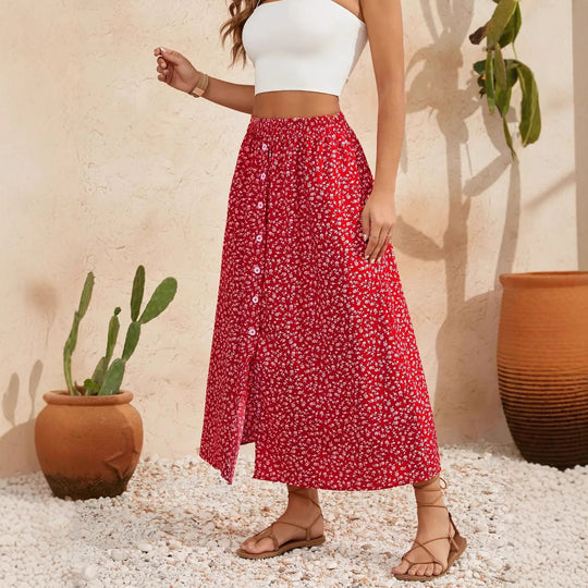 Damen Maxirock mit floralem Design und hohem Schlitz R&B