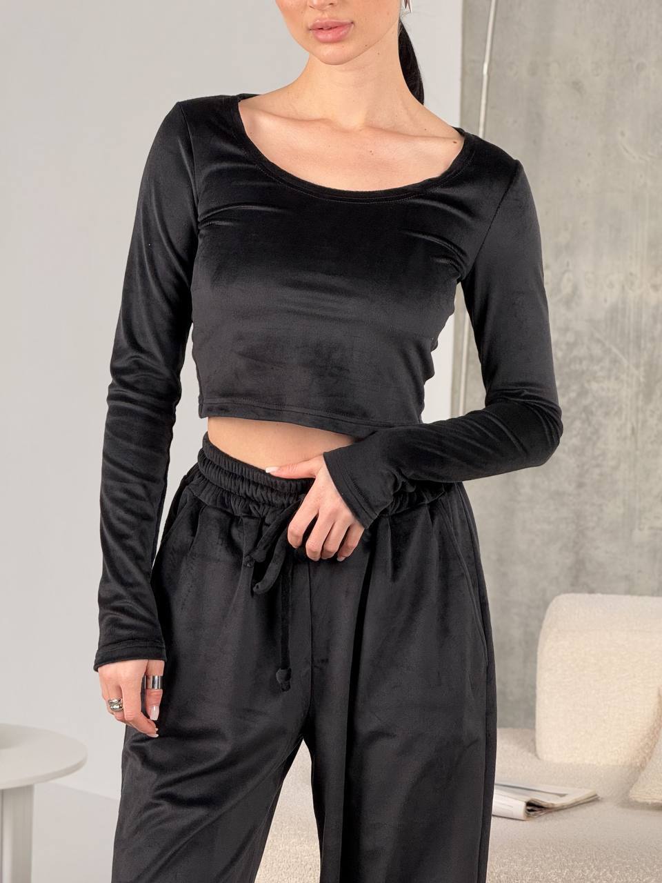 Damen modisches Crop-Top und bequeme Freizeithose Set R&B