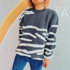 Damen lässiger Strickpullover mit modernem ZR&Brastreifenmuster R&B