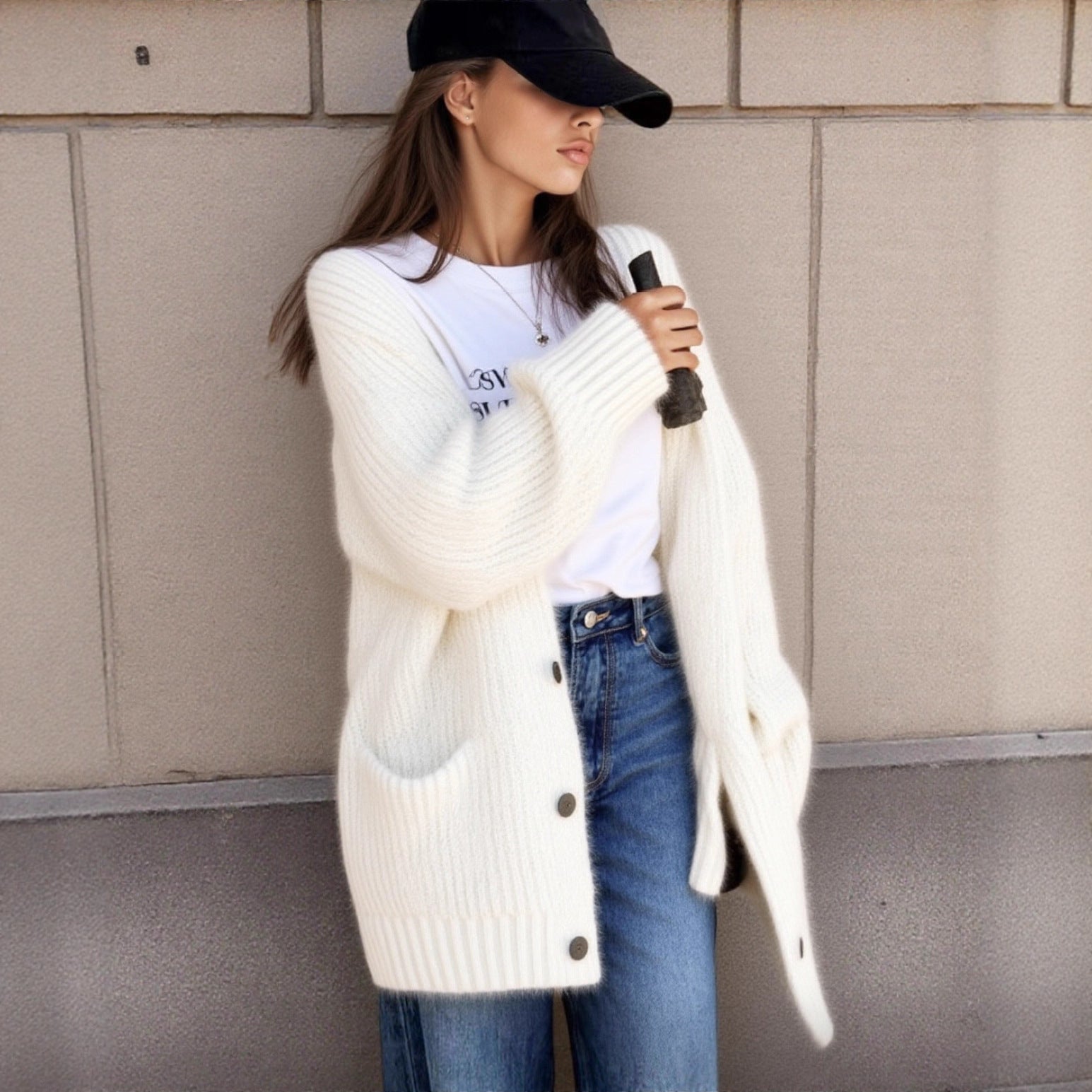 Damen Grobstrick-Cardigan mit einzigartigen Strukturmustern und praktischen Taschen R&B