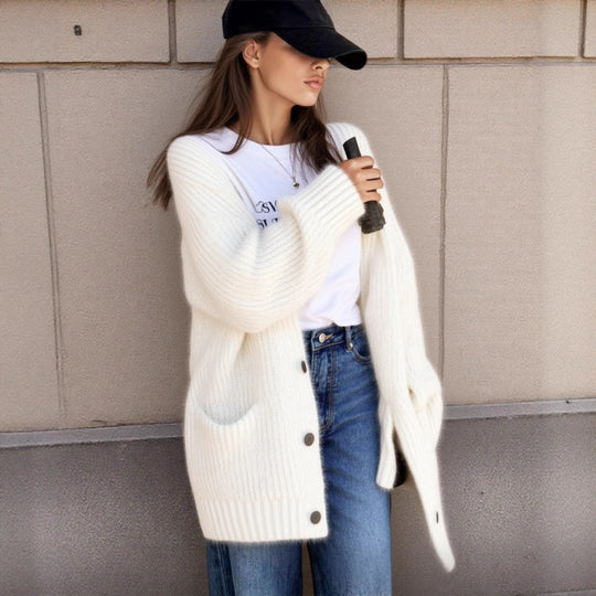 Damen Grobstrick-Cardigan mit einzigartigen Strukturmustern und praktischen Taschen R&B