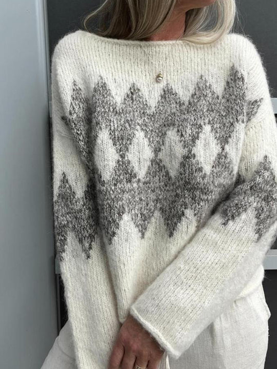 Damen Strickpullover mit modernem Wellenmuster und angenehmer Passform R&B