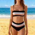 Damen Hochgeschnittener Bikini mit modischem Streifenmuster R&B