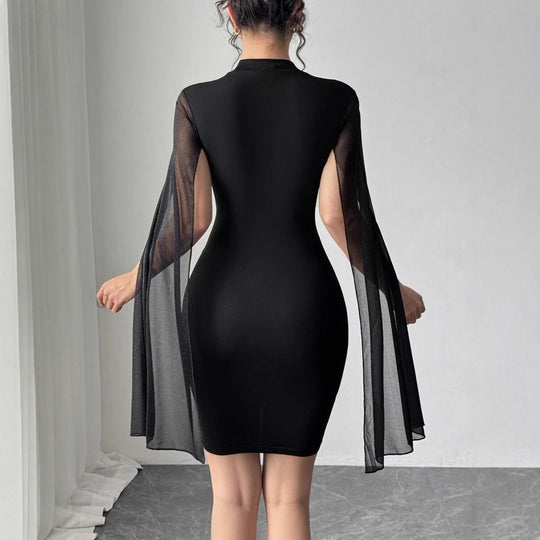 Damen figurbetontes Kleid mit transparenter Umarmung und Blumenapplikationen R&B