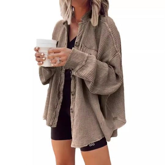Damen Lässiges Overshirt mit Struktur und Druckknopfverschluss R&B