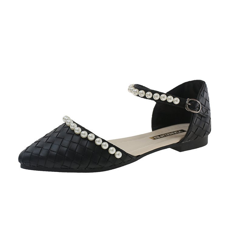 Damen elegante Ballerinas mit perlverziertem Riemen R&B