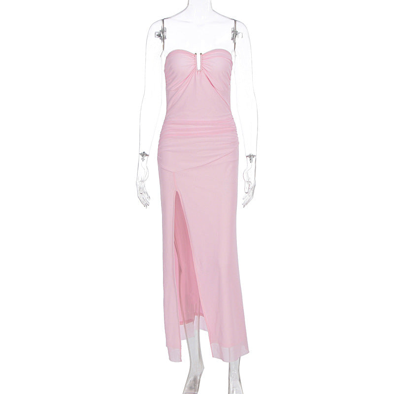 Damen Elegantes Schlauchkleid mit raffiniertem Schlitz und schulterfreiem Design R&B