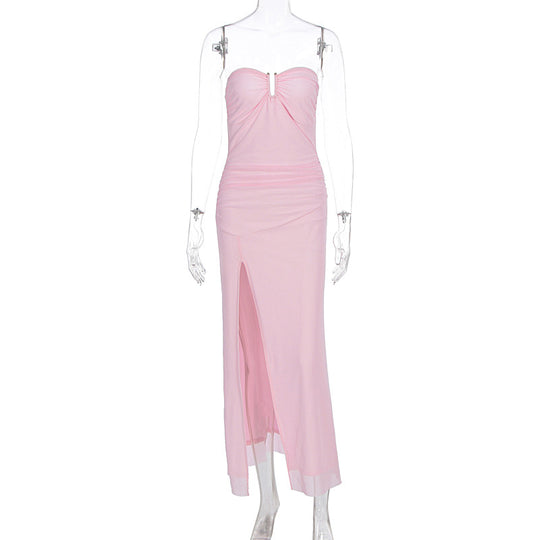 Damen Elegantes Schlauchkleid mit raffiniertem Schlitz und schulterfreiem Design R&B