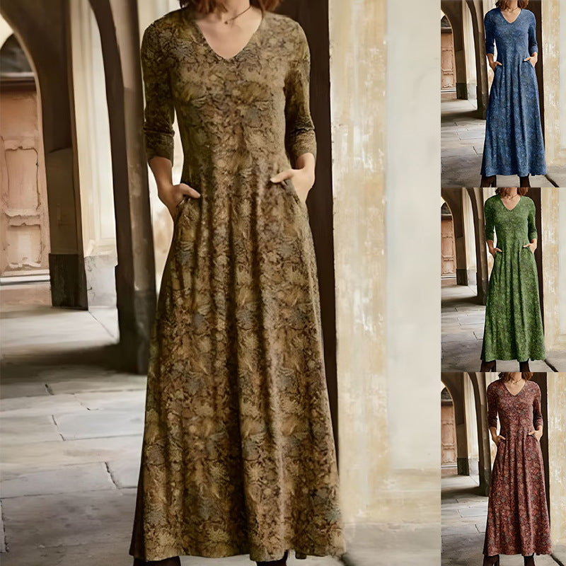 Damen Maxikleid mit dekorativen Mustern und praktischen Taschen R&B