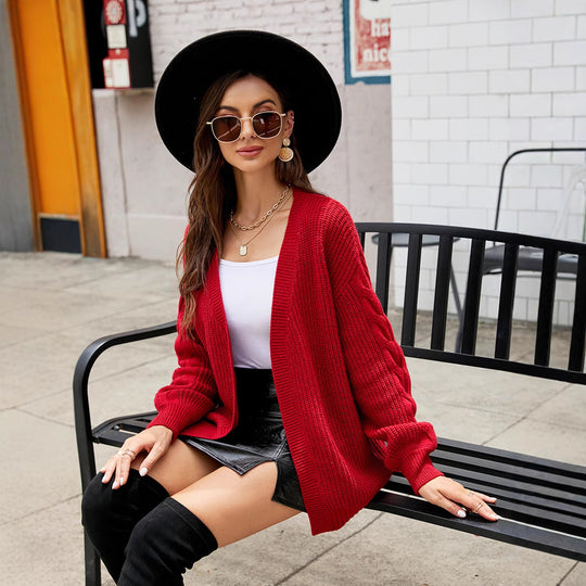 Damen Grobstrickjacke mit voluminösen Ärmeln und modernem Schnitt R&B